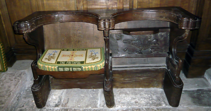 The sole remaining medieval misericord in Durham Cathedral, dating from the thirteenth century and depicting the eagle of St John the Evangelist.